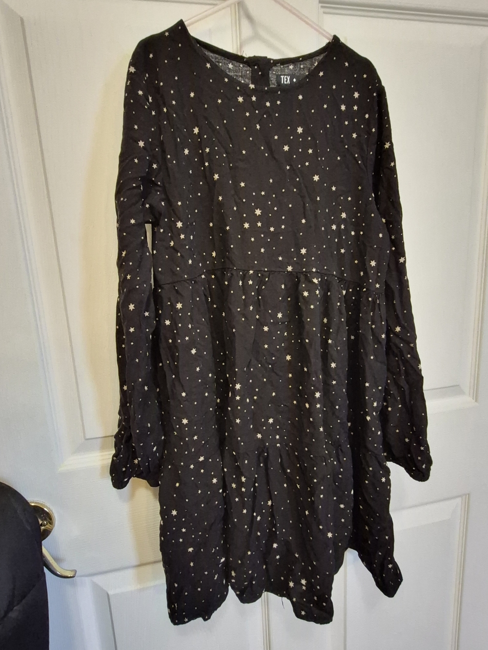 Girls' Black Star-Print Long Sleeve Dress